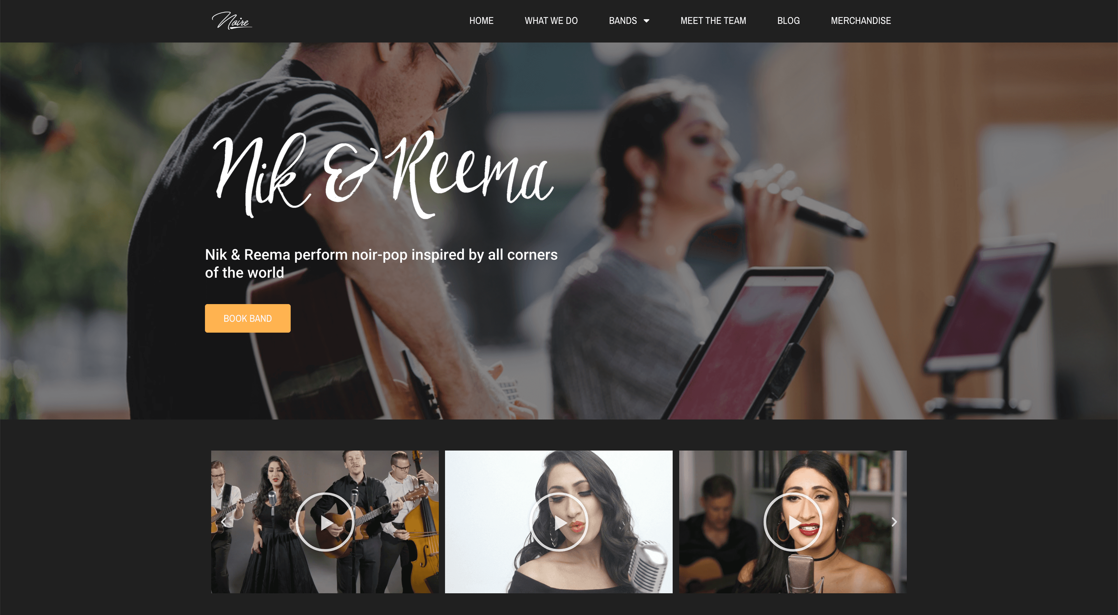 Noire Productions website homepage